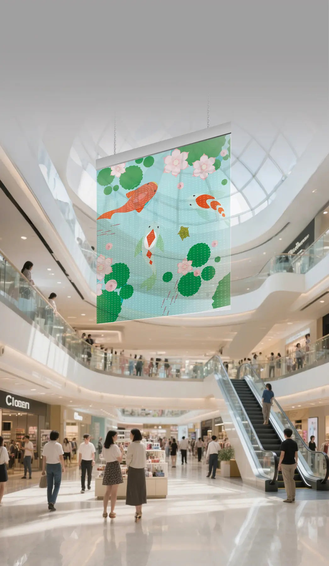 Mobile transparent display in a shopping center
