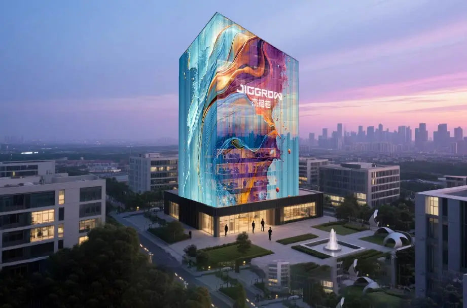 Transparent display across a landmark tower